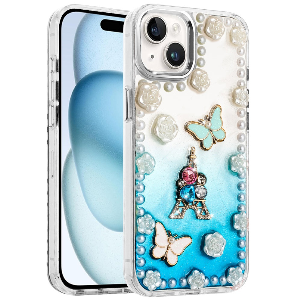 For Samsung Galaxy A36 Bling Fashion Design with 3D Pearls Epoxy Glitter Ornaments Chrome Edge Hard Slim PC Case Cover