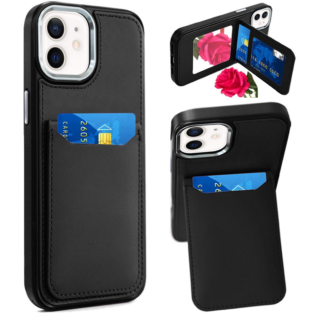 For Samsung Galaxy A16 PU Leather Wallet Cover with Credit Card Holder, Kickstand & Mirror Inside Slim Fit TPU & PC Hybrid Design Case Cover