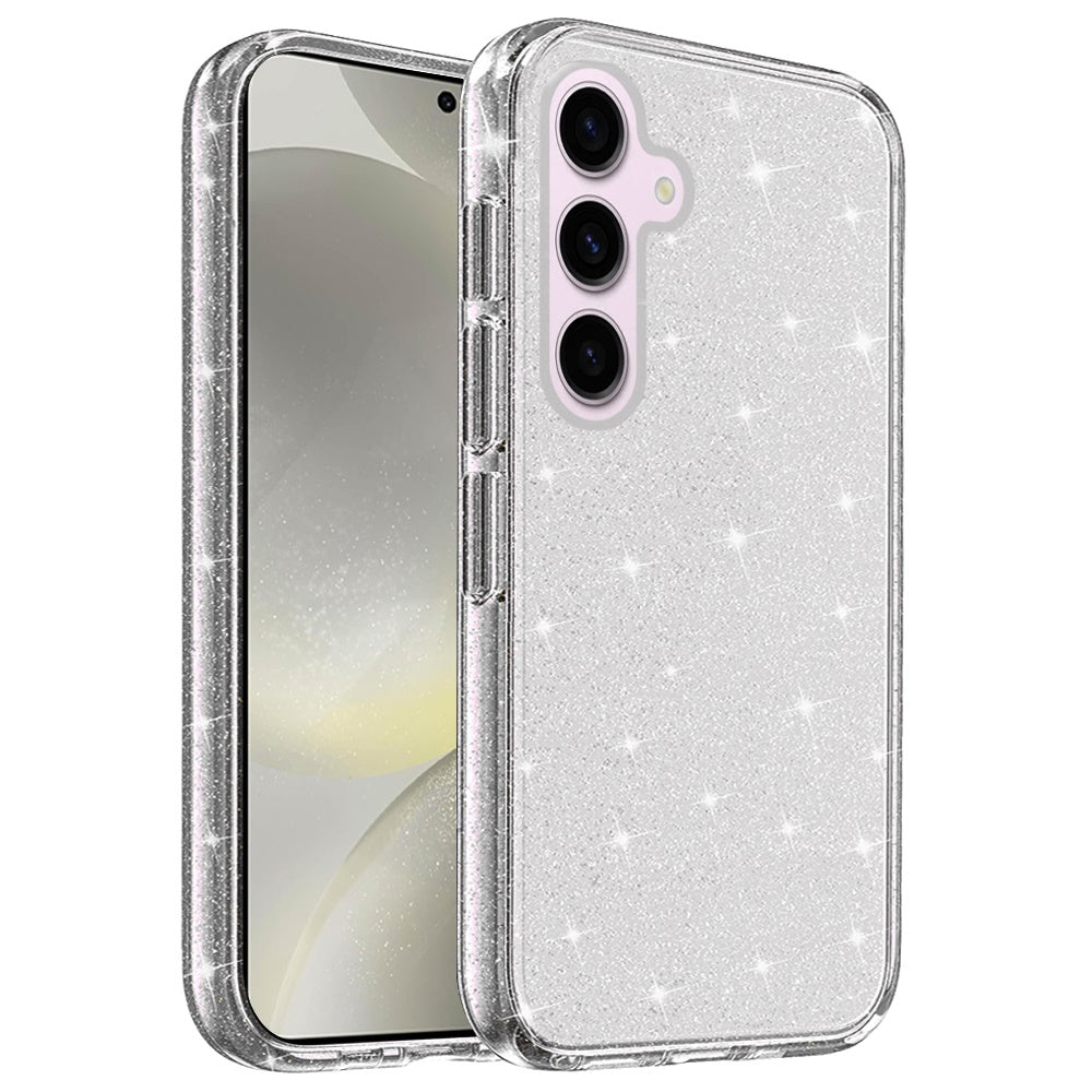 For Samsung Galaxy S25+ /S25 Plus /S24+ Plus Transparent Glitter Shiny Sparkle Bling TPU Rubber Hard Back Hybrid Frame Shockproof Case Cover