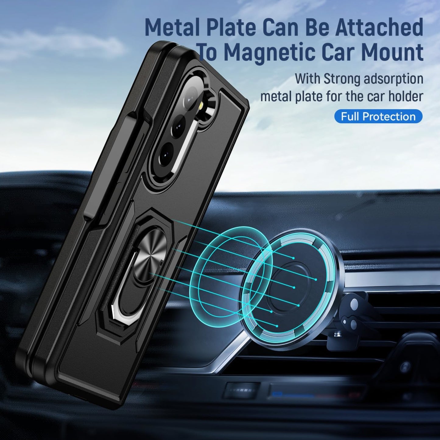 For Samsung Galaxy Z Fold 7 Shockproof Hybrid Dual Layer PC + TPU with Metal Ring Kickstand Heavy Duty Armor Shell Case Cover