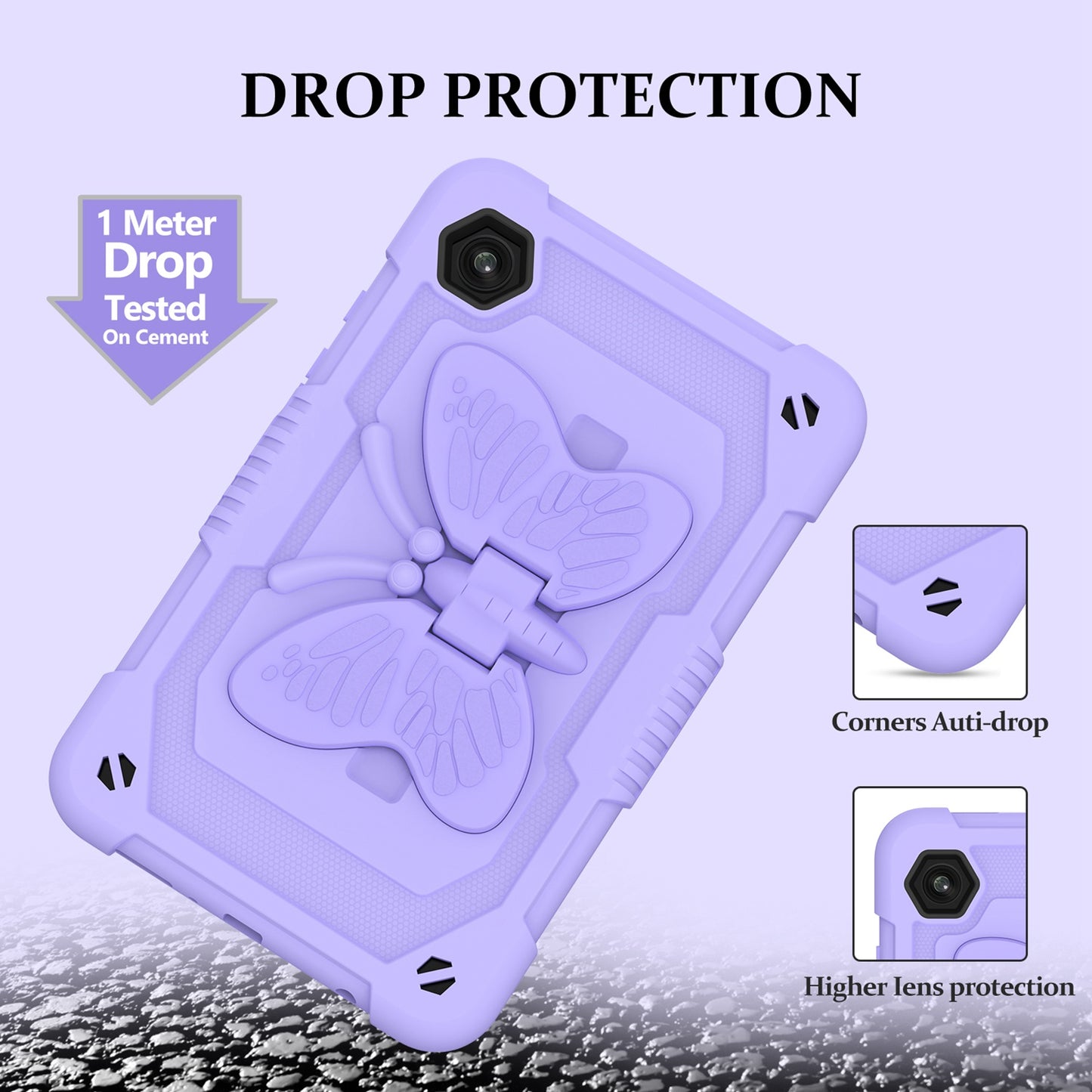 For Butterfly Wings Kickstand 3in1 Tough Hybrid with Pencil Holder Heavy Duty Rugged Shockproof Full Protective Purple Tablet Case Cover