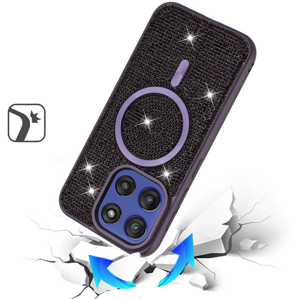 For Motorola Moto G Stylus 5G 2025 Sparkly Diamond Bling Case Rhinestone Skin Hybrid with Magnetic Circle, MagSafe Compatible Case Cover