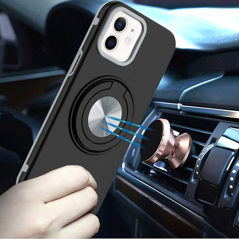 For Samsung Galaxy A06 Metal Matte Hybrid with Invisible Rotational Ring Stand, Car Mount Friendly, Military Grade Slim Fit Sturdy Case Cover
