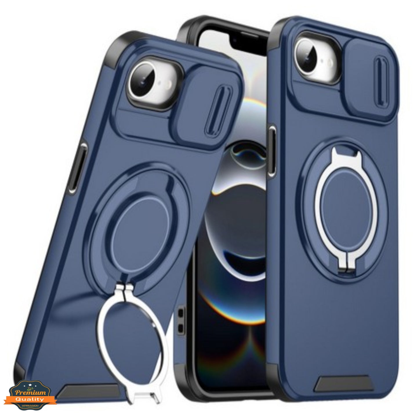 For Apple iPhone 16e /iPhone SE4 Hybrid Case with 360° Magnetic Ring Stand, Camera Slide Protector & Compatible with MagSafe Protector