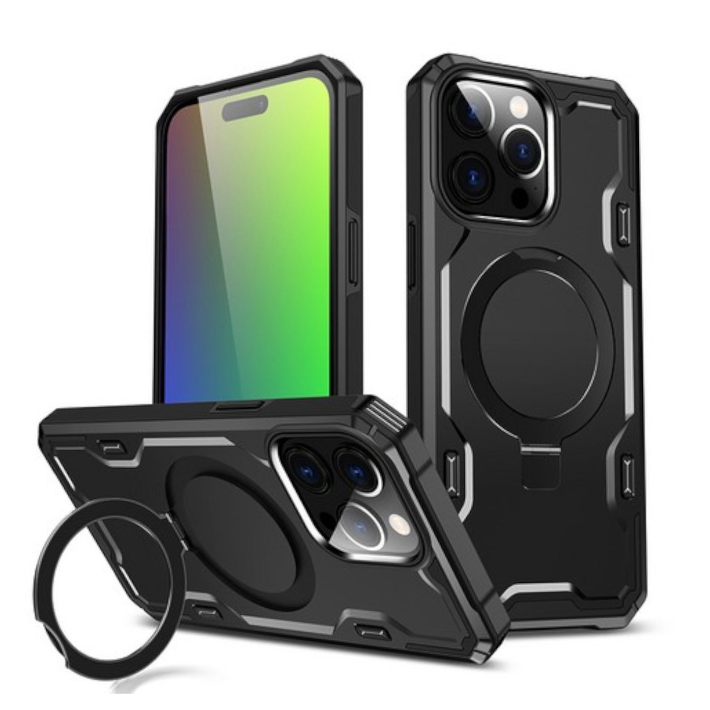 For Apple iPhone 15 Pro (6.1") Hybrid Magnetic Ring Stand Invisible Foldable Military Grade Shockproof Fit with Magsafe Phone Case Cover