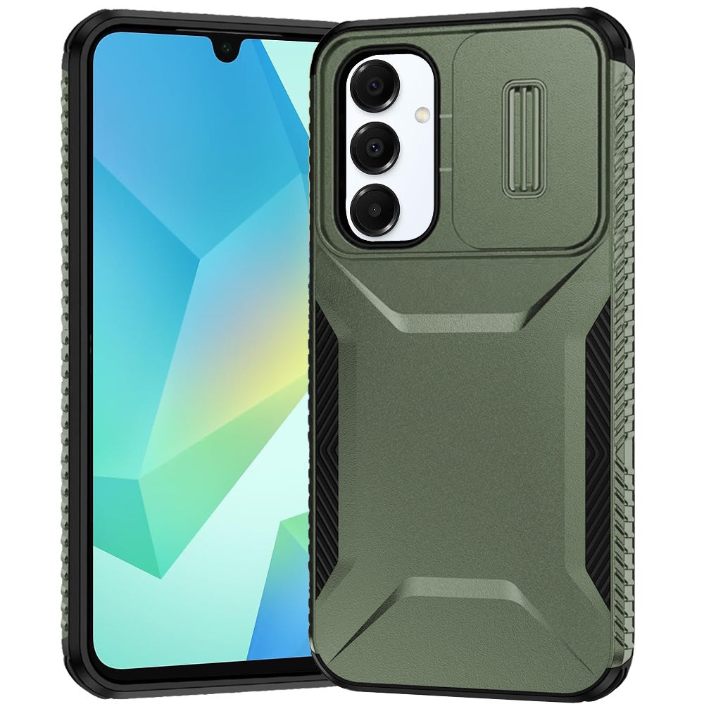 For Samsung Galaxy A16 5G Slim Fit Shockproof Hybrid with Slide Camera Window Covering, Rugged Tpu Silicone Hard PC Bumper Case Cover