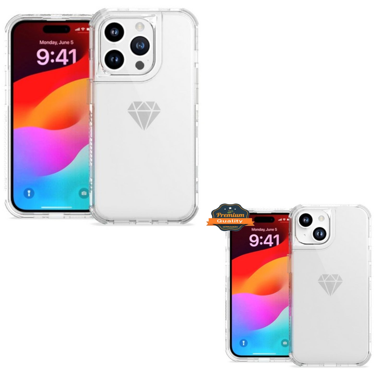 For Apple iPhone 15 Pro Max (6.7") Hybrid Transparent 3in1 Corner Tough Durable Detachable Shockproof Frame Hard PC Phone Case Cover