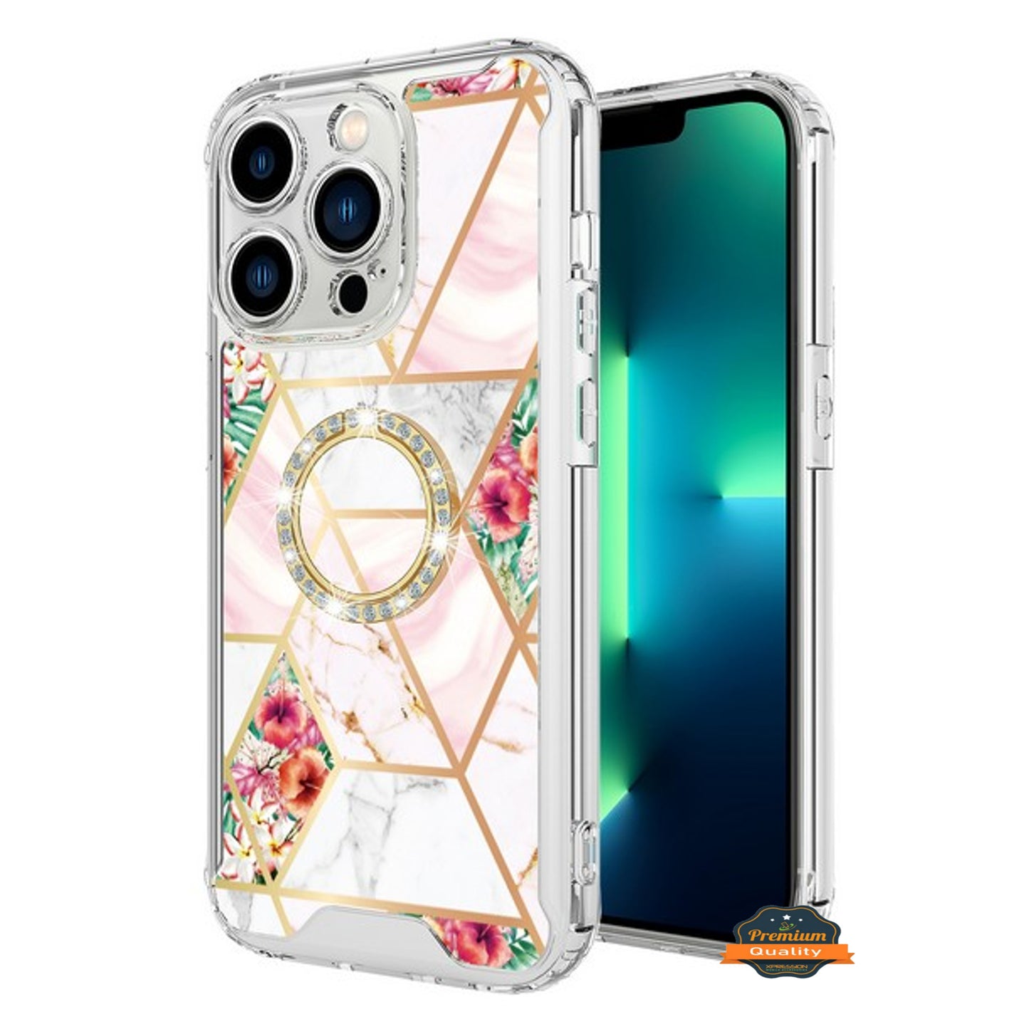 For Samsung Galaxy A16 5G Fashion Design Pattern Hybrid Ring Kickstand Bling Diamond Hard PC TPU Protective Case Cover
