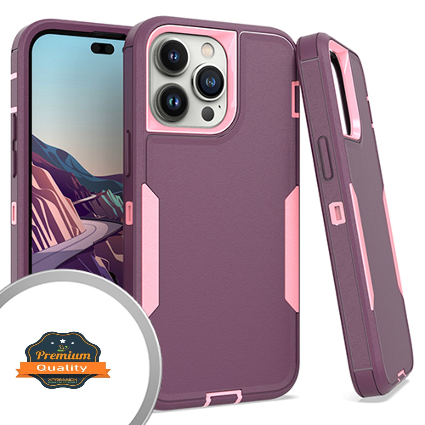 For Apple iPhone 15 Plus (6.7") Hybrid Shockproof Silicone Rubber TPU + Hard PC Heavy Duty Three Layer Body Protection Phone Case Cover