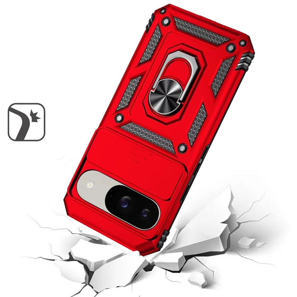 For Google Pixel 9 Pro XL (6.8") Shockproof Edge Bumper with Stand, Camera Lens Protection & 360° Rotate Ring Kickstand Case Cover