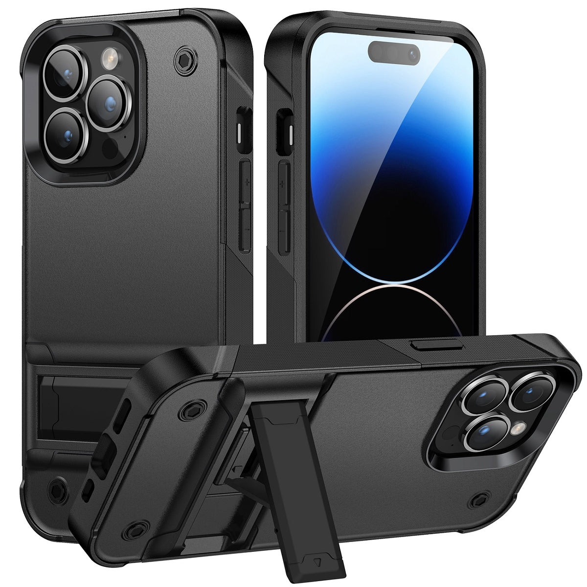 For Apple iPhone 15 Pro Max (6.7") Heavy Duty with Kickstand Stand Hybrid Military Armor Durable Shockproof Bumper Phone Case Cover