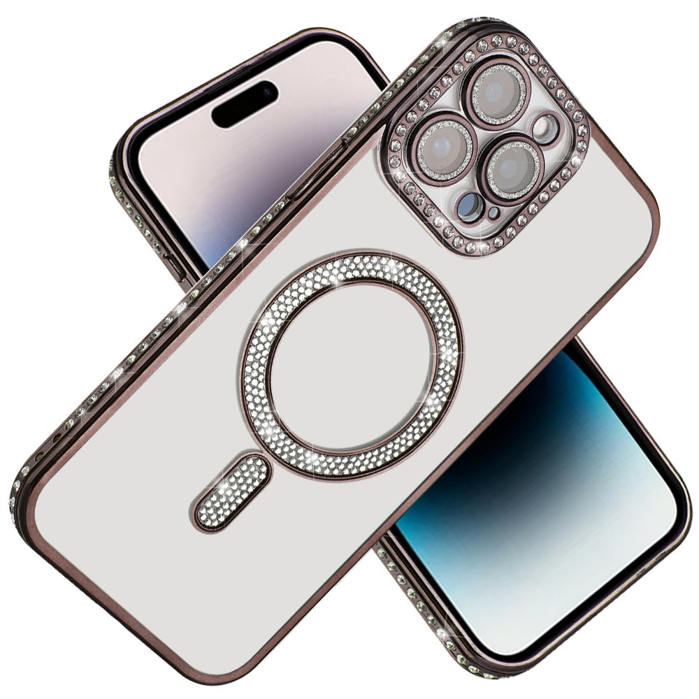 For Apple iPhone 11 Bling Case with Diamond Magnetic Circle, Transparent Slim Shockproof Hybrid Slim Fit Case Cover