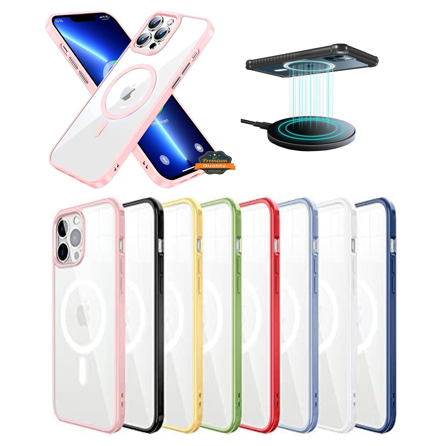 For Apple iPhone 15 Pro (6.1") Hybrid Clear Transparent Colors Edge Bumper with Magsafe Compatible, Slim Hard PC Phone Case Cover