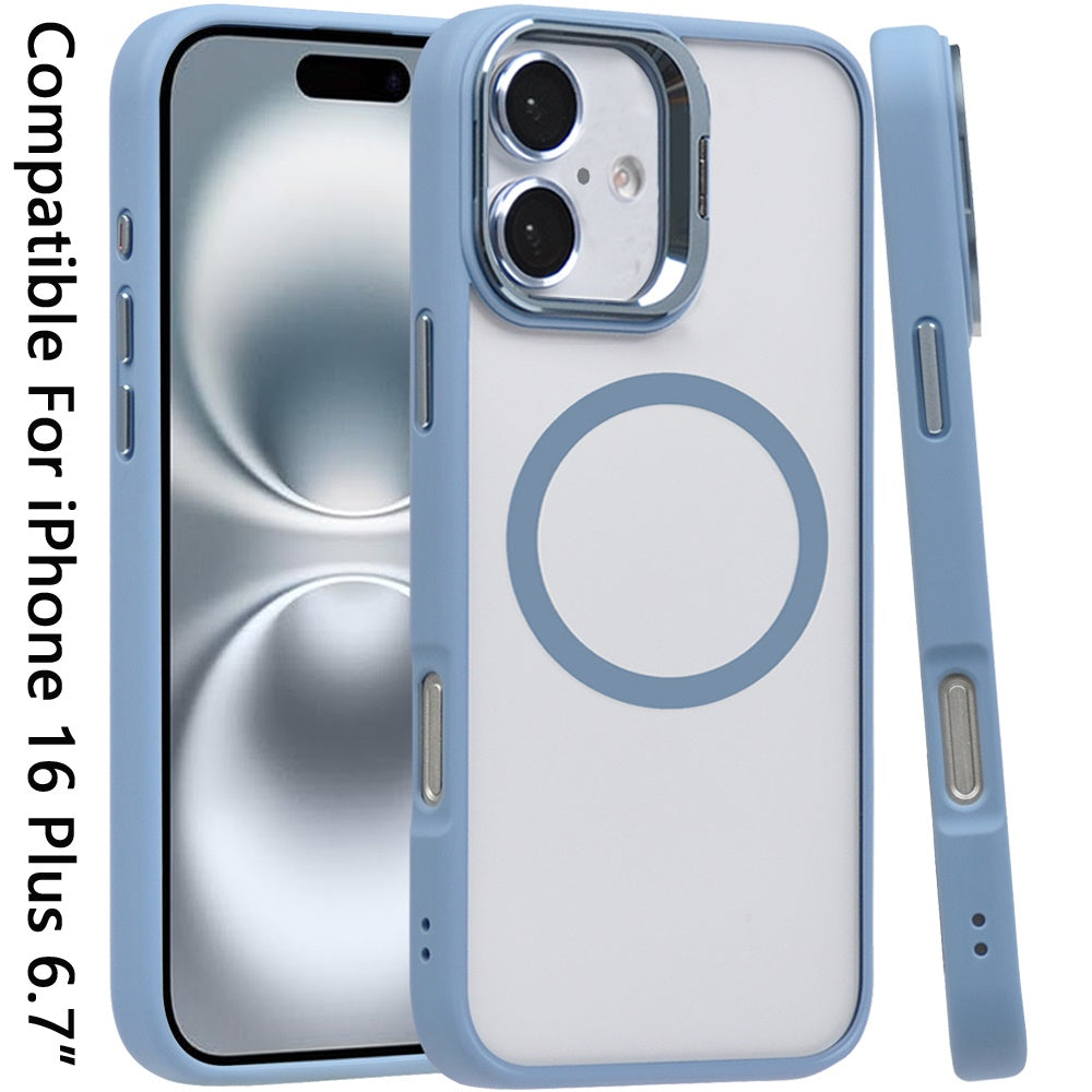 For Apple iPhone 16 Plus (6.7") Hybrid Magnetic Cool Case with Camera Stand Fits MagSafe Accessories Shockproof Case Cover