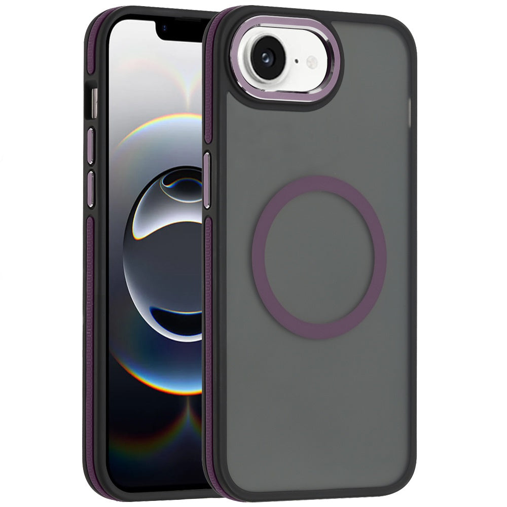 For Apple iPhone 16e Frosted Translucent Back Hybrid Case with Magnetic Circle; MagSafe Compatible, Military Grade Shockproof, Slim Design Case Cover