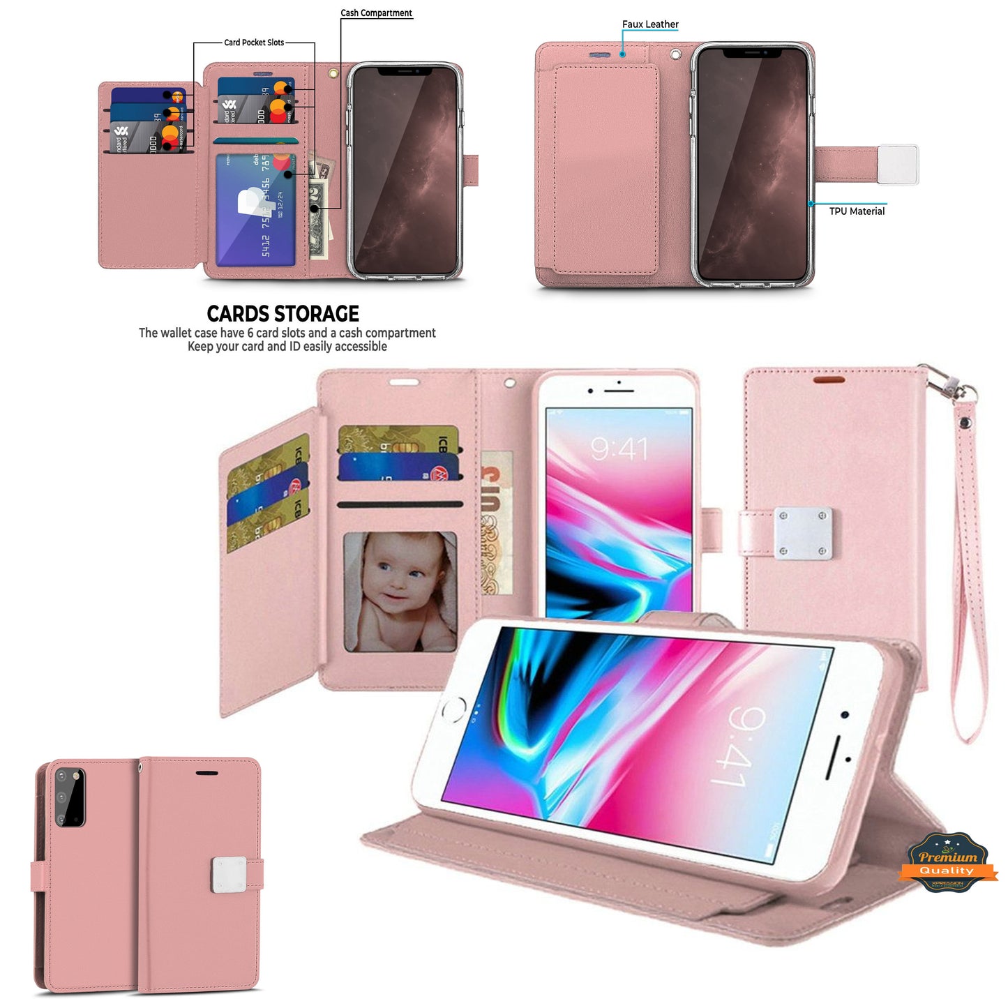 For Samsung Galaxy A16 5G Wallet PU Leather Credit Card ID Cash Holder Slot Dual Flip Pouch with Stand and Strap Case Cover