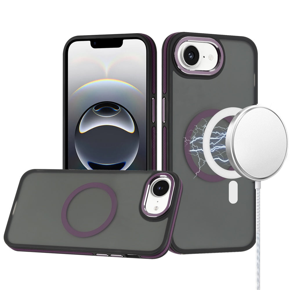 For Apple iPhone 16e Frosted Translucent Back Hybrid Case with Magnetic Circle; MagSafe Compatible, Military Grade Shockproof, Slim Design Case Cover