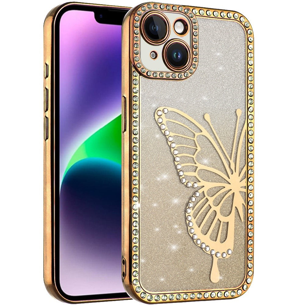 For Apple iPhone 11 Butterfly Glitter Diamond Shimmer Hybrid Slim & Stylish Electroplated Sparkly Bling Shockproof TPU Protective Case Cover