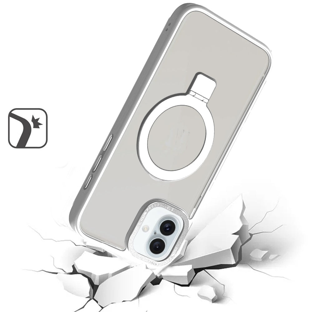 For Apple iPhone 16 (6.1") Magnetic Metal Matte Built-in Compatible with MagSafe Stand Hybrid Shock Armor TPU Case Cover