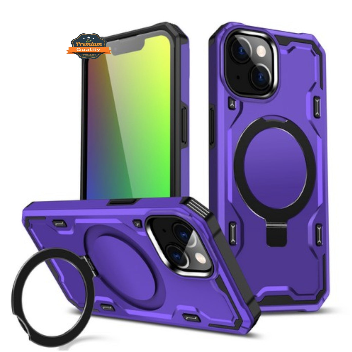 For Apple iPhone 15 Pro (6.1") Hybrid Magnetic Ring Stand Invisible Foldable Military Grade Shockproof Fit with Magsafe Phone Case Cover
