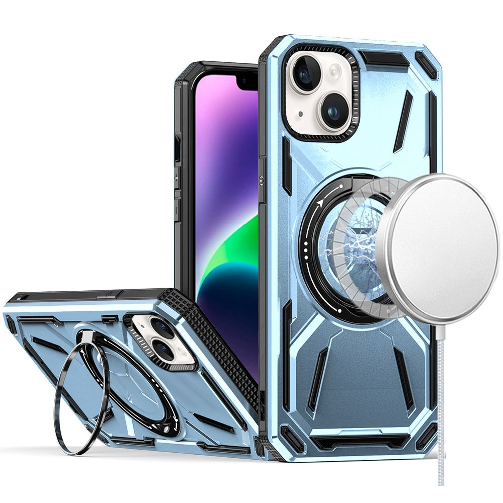 For Apple iPhone 16 (6.1") Hybrid Magnetic Ring and 360° Rotational Kickstand with MagSafe Compatible, Military Grade Drop Protection Case Cover