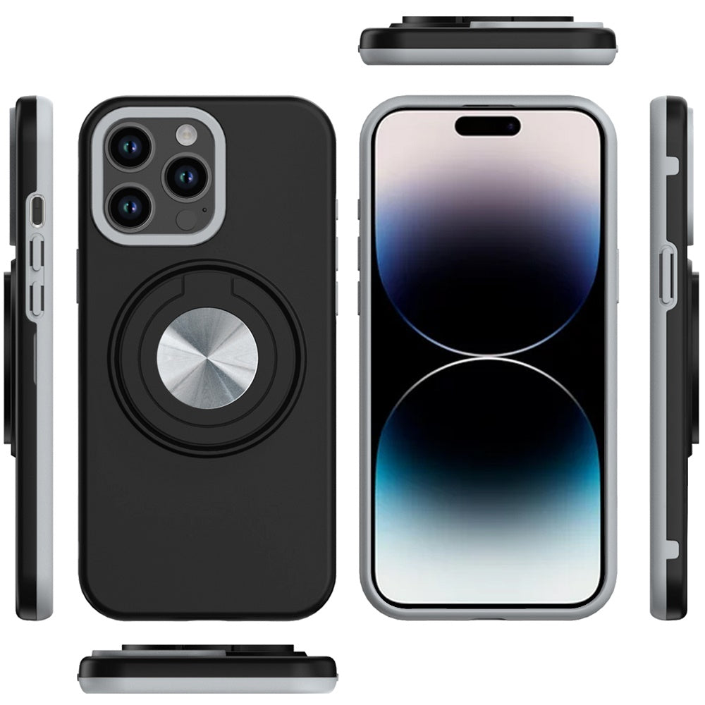 For Samsung Galaxy A06 Metal Matte Hybrid with Invisible Rotational Ring Stand, Car Mount Friendly, Military Grade Slim Fit Sturdy Case Cover