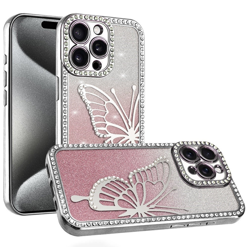 For Samsung Galaxy A16 5G Butterfly Glitter Diamond Shimmer Hybrid Slim & Stylish Electroplated Sparkly Bling Shockproof TPU Protective Case Cover