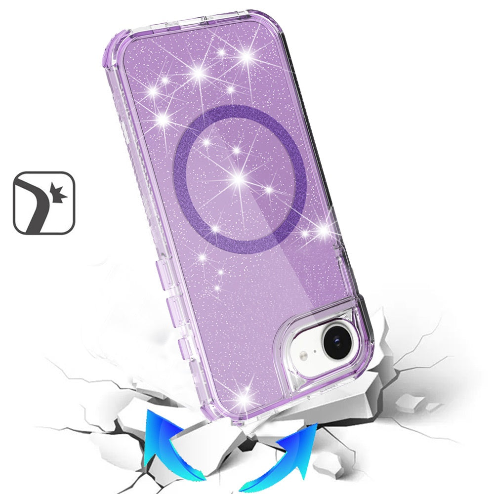 For Apple iPhone 16e Magnetic Circle Compatible with Magsafe, Bling Glitter Sparkle 3-in-1 Hybrid Shockproof TPU Bumper Case Cover