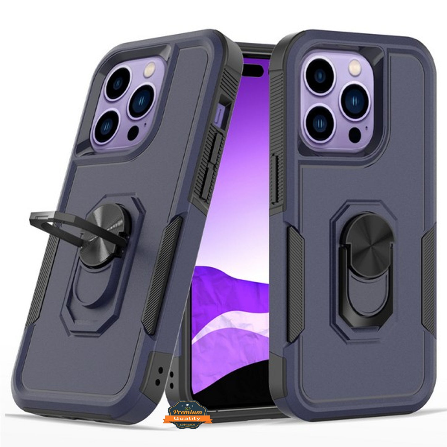 For Apple iPhone 15 Plus (6.7") Heavy Duty Hybrid Rugged 2in1 Shockproof Protective with Magnetic Ring Stand Holder Phone Case Cover