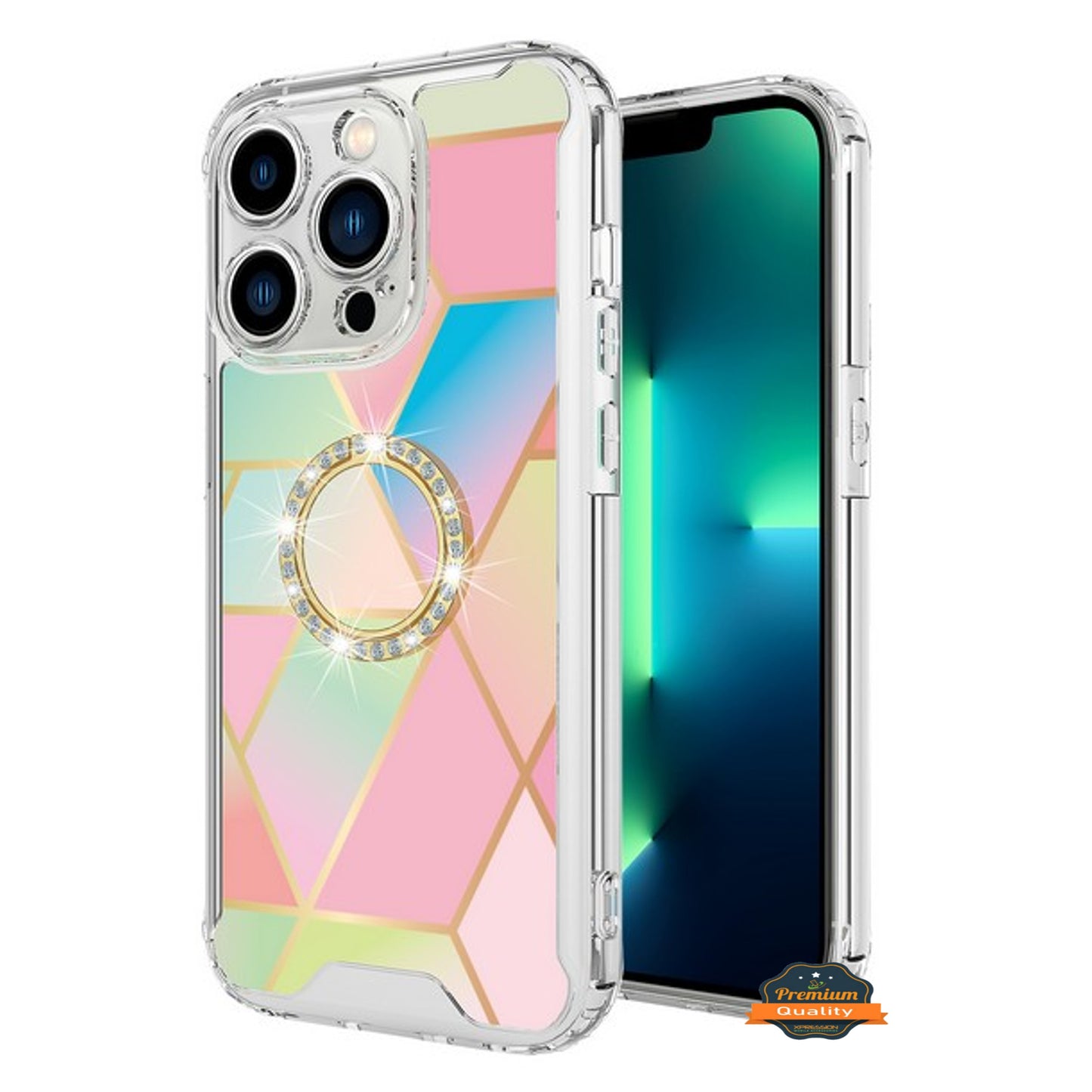 For Samsung Galaxy A16 5G Fashion Design Pattern Hybrid Ring Kickstand Bling Diamond Hard PC TPU Protective Case Cover