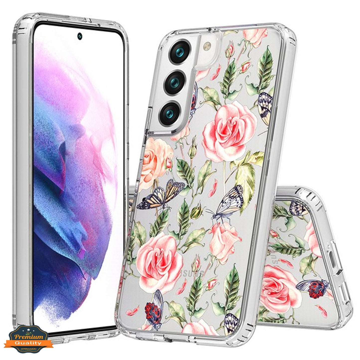 For Samsung Galaxy A26 Floral Pattern Hybrid Transparent TPU Silicone, Shock Absorption Bumper, Hard Back Slim Case Cover