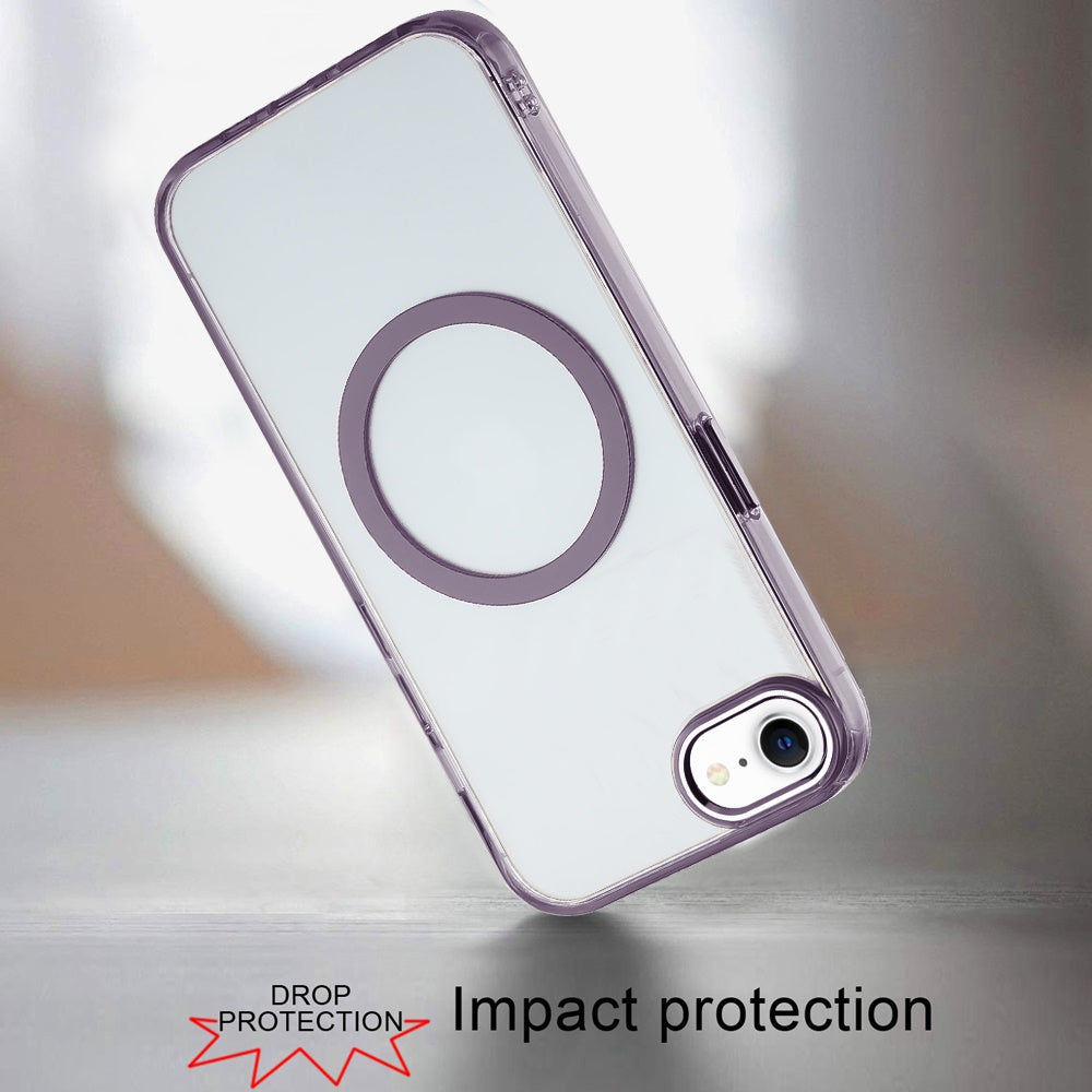 For Apple iPhone SE 4 Transparent Back Hybrid Case - Magnetic Circle, Color Frame, Metal Buttons, MagSafe Compatible Case Cover
