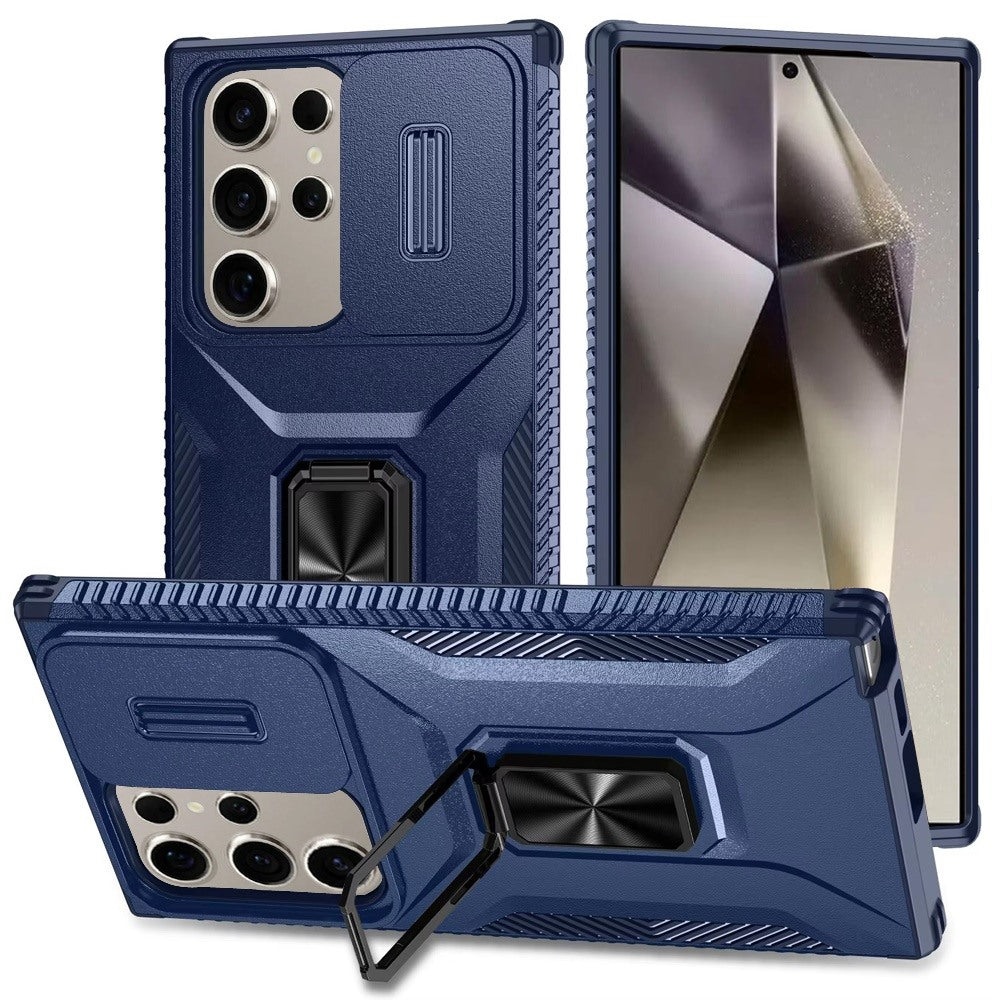 For Samsung Galaxy S25+ /S25 Plus /S24+ Plus Case, Camera Cover with Magnetic Rotation Ring Stand, Military Grade Hybrid Hard TPU Shockproof Case Cover