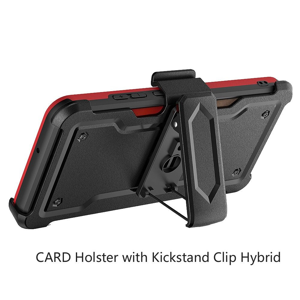 For Samsung Galaxy A16 5G Full-Body Hybrid Heavy Duty Armor Case with Belt Clip Holster, Credit Card Holder & Kickstand Case Cover Red