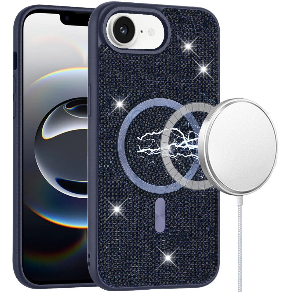For Apple iPhone 16e Sparkly Diamond Bling Case Rhinestone Skin Hybrid with Magnetic Circle, MagSafe Compatible Case Cover