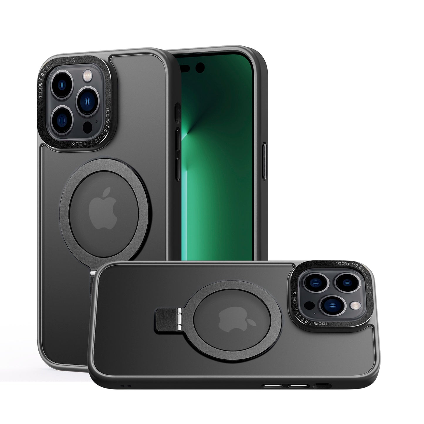 For Apple iPhone 16 (6.1") Magnetic Metal Matte Built-in Compatible with MagSafe Stand Hybrid Shock Armor TPU Case Cover