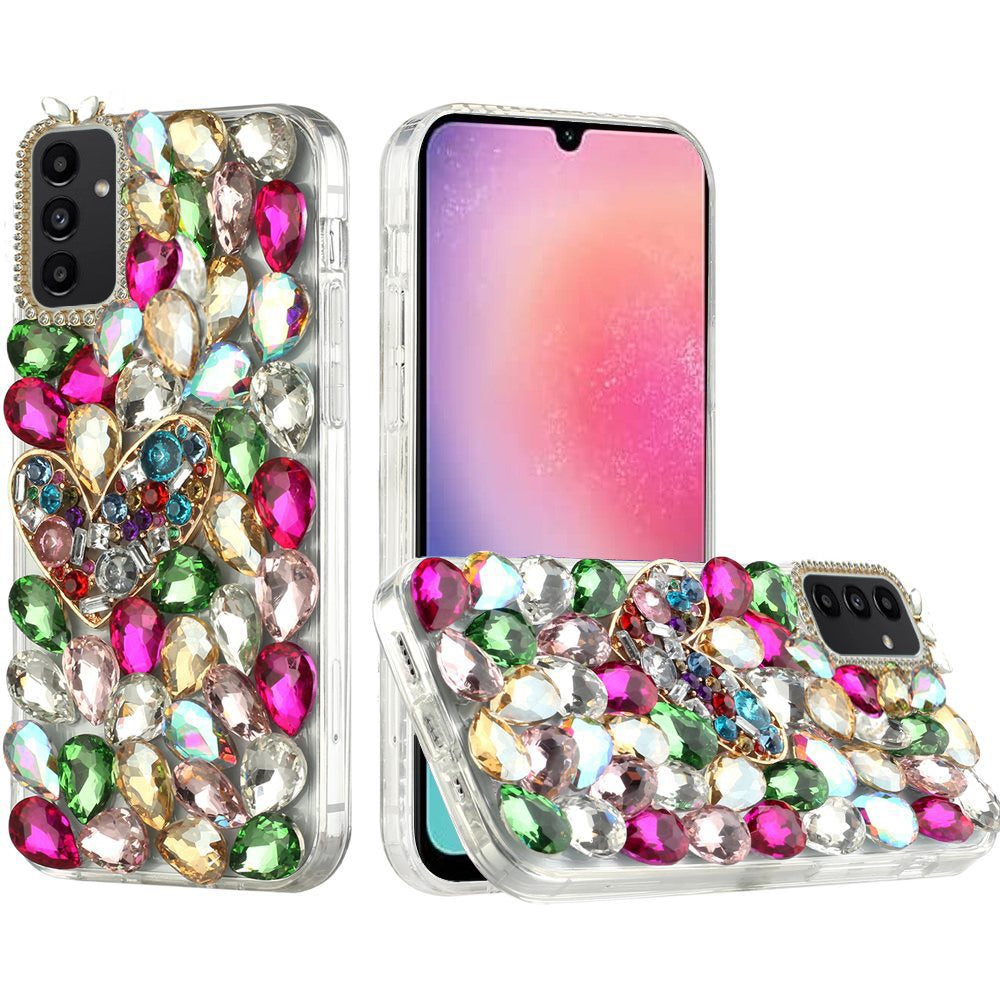For Samsung Galaxy Z Fold 7 Bling Crystal 3D Full Diamonds Luxury Sparkle Rhinestone Hybrid Protective Case Cover Colorful Heart