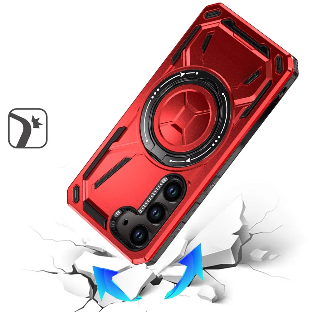 For Samsung Galaxy S23 Hybrid Magnetic Ring and 360° Rotational Kickstand with MagSafe Compatible, Military Grade Drop Protection Case Cover Red