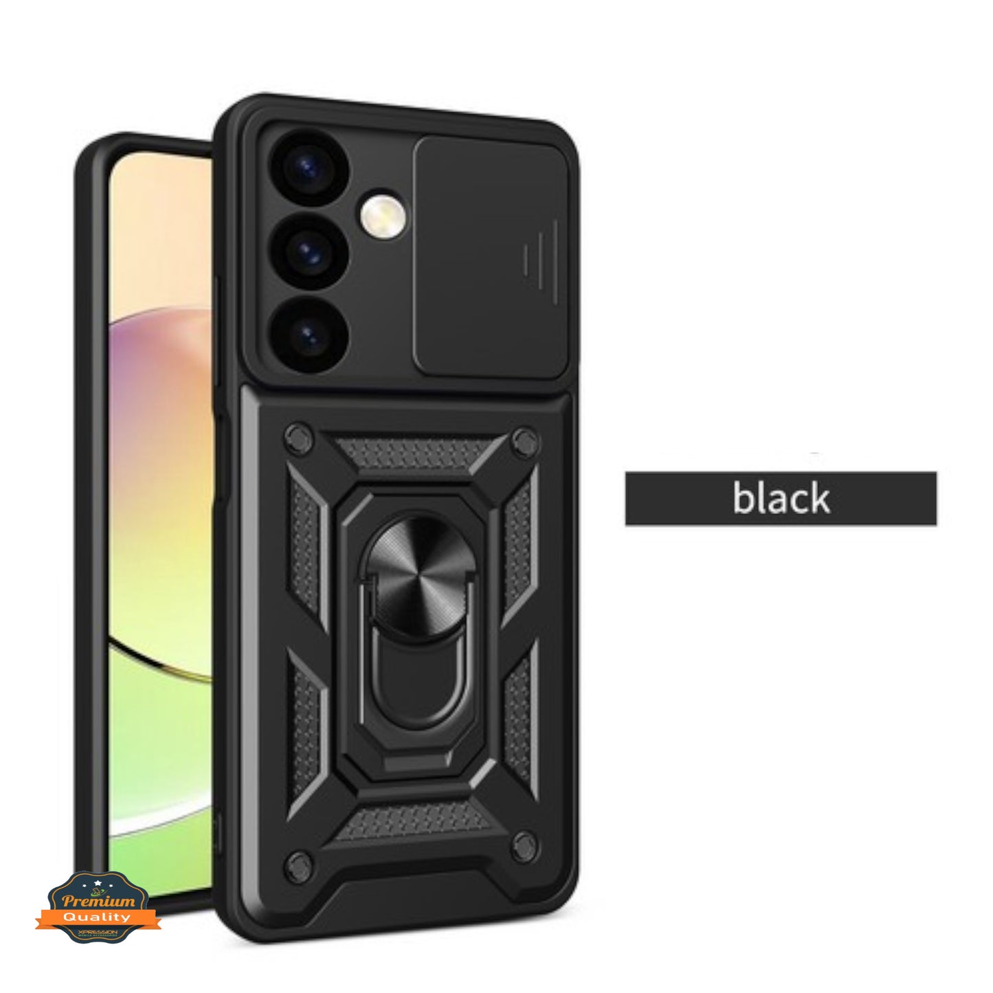 For Samsung Galaxy A16 5G Built in Sliding Camera Lens Protection & Finger Ring Stand Holder Hybrid TPU PC Shockproof Case Cover