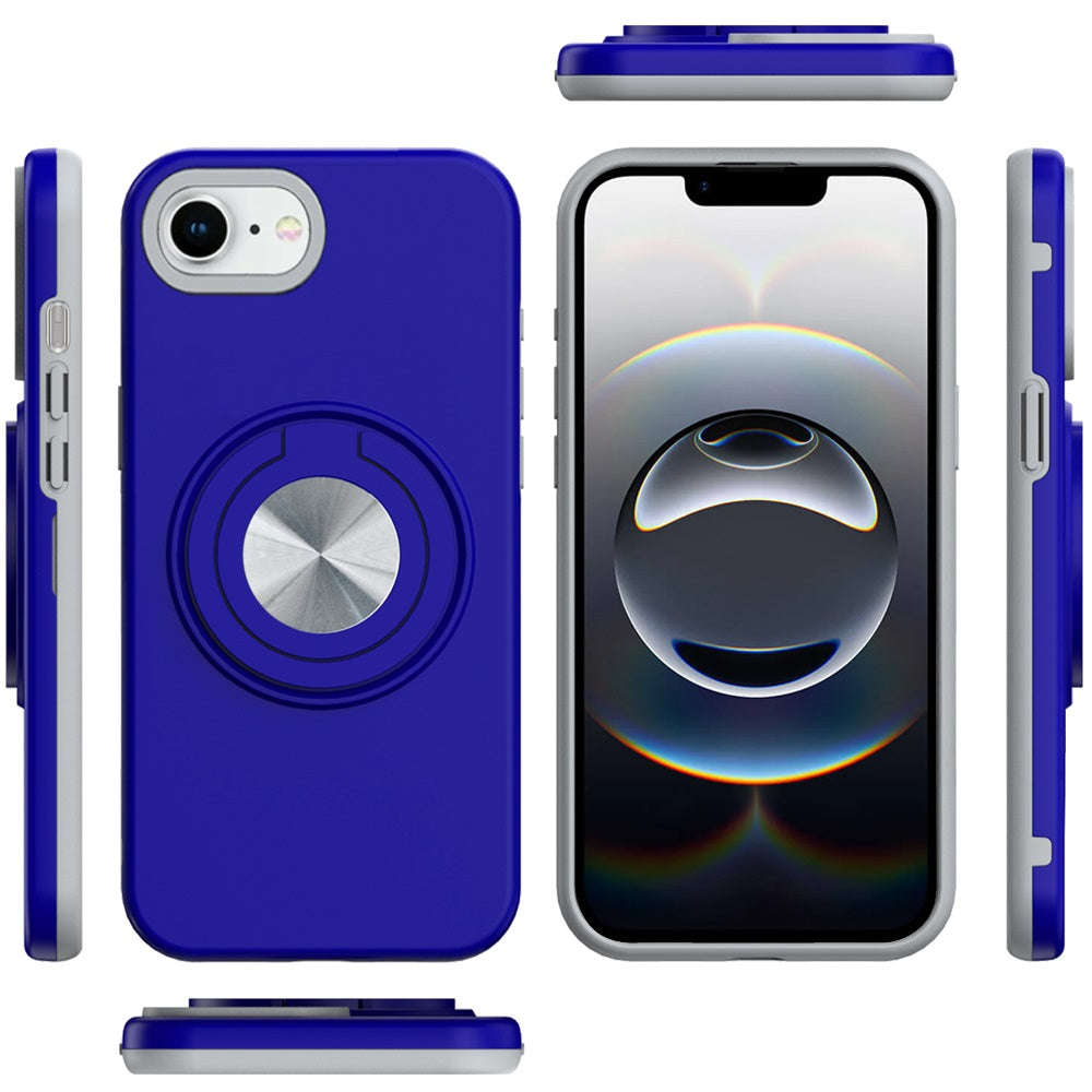 For Apple iPhone 16e Metal Matte Hybrid with Invisible Rotational Ring Stand, Car Mount Friendly, Military Grade Slim Fit Sturdy Case Cover