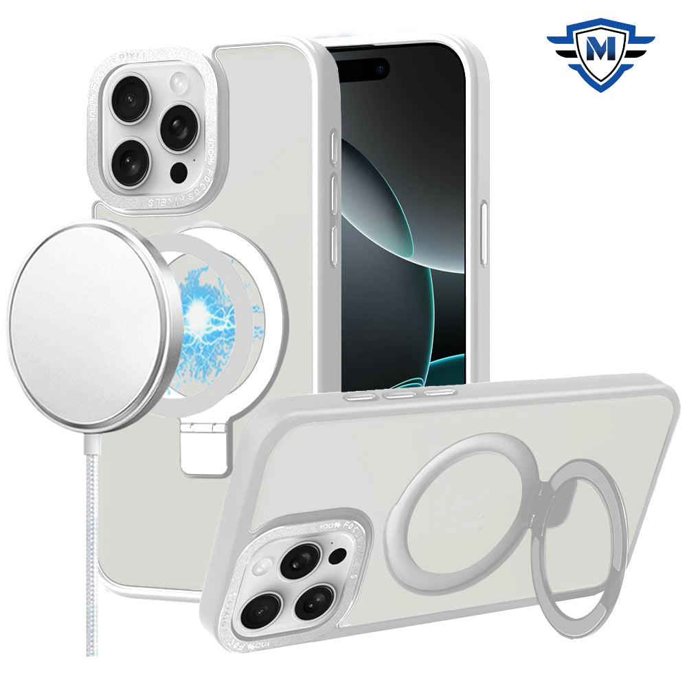 For Apple iPhone 16 Pro (6.3") Premium Magnetic Metal Matte Built-in Compatible with MagSafe Stand Hybrid Shock TPU Case Cover