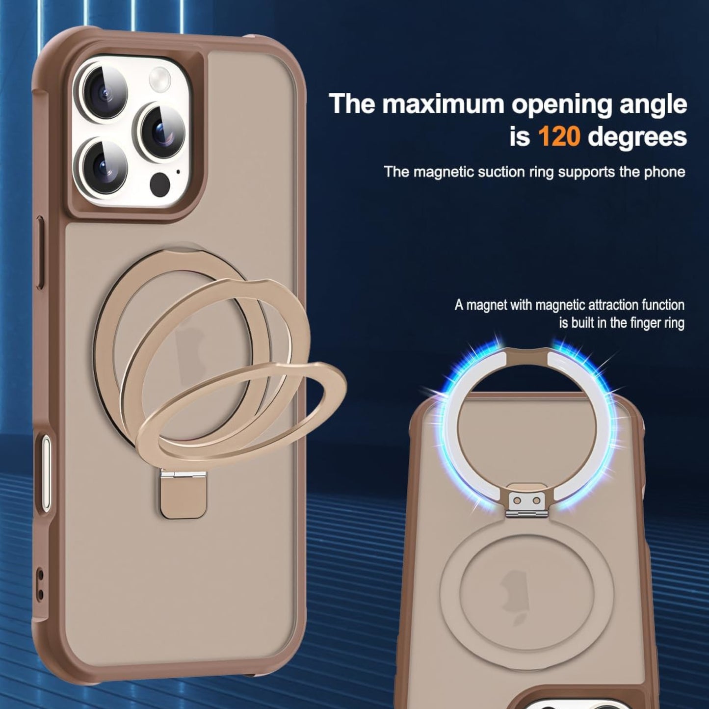 For Apple iPhone 17 Pro Max Translucent Matte Finish, MagSafe Compatible, Built-in Ring Stand, Shockproof Protective Back Case Cover