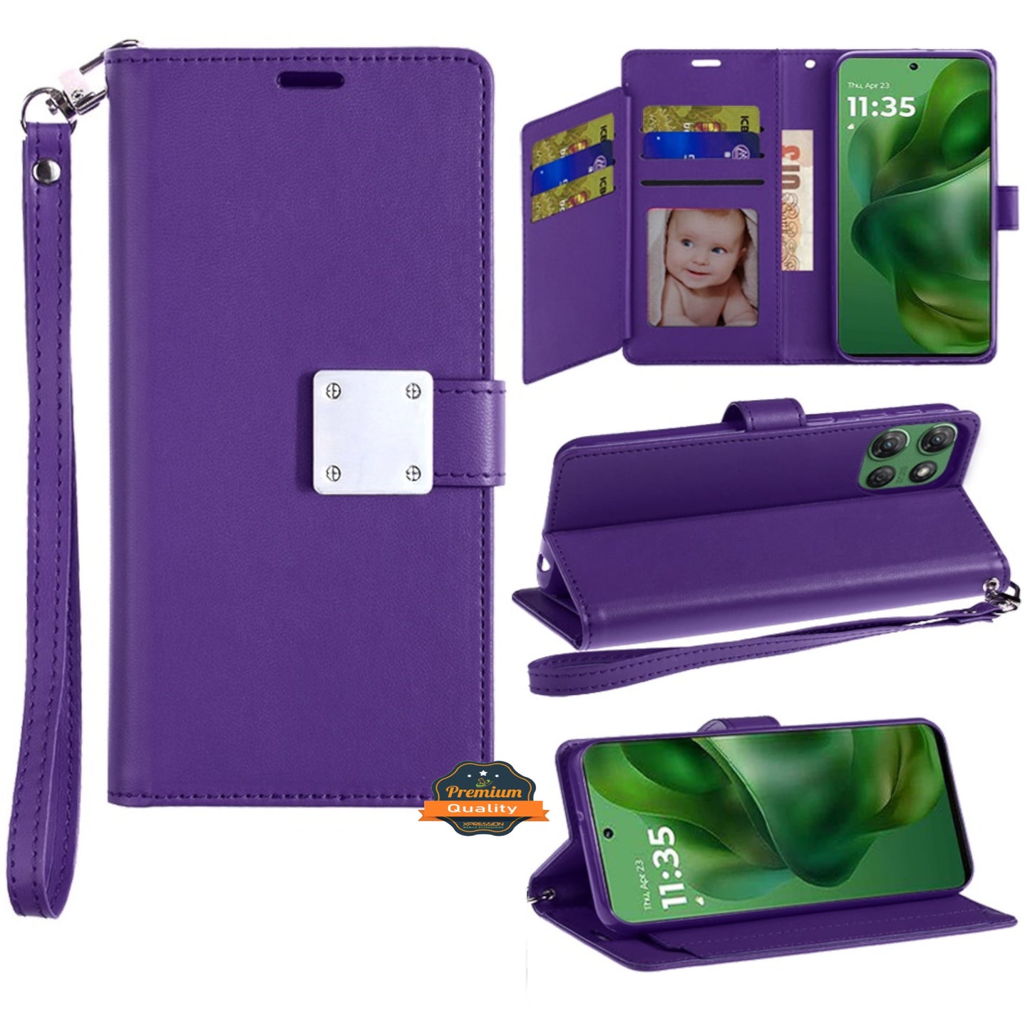 For Motorola Moto G Stylus 5G 2025 Wallet Case with ID/ Card Holder, Wristlet Strap, Magnetic TPU Protective Shockproof Folio Flip Case Cover