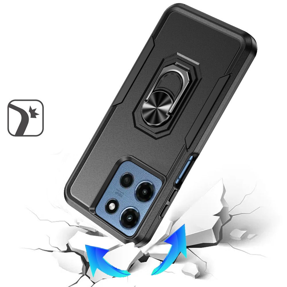 For Samsung Galaxy A16 5G Hybrid Rugged Tough 2in1 Drop-Proof Protection Military Grade Armor with Metal Ring Stand Case Cover