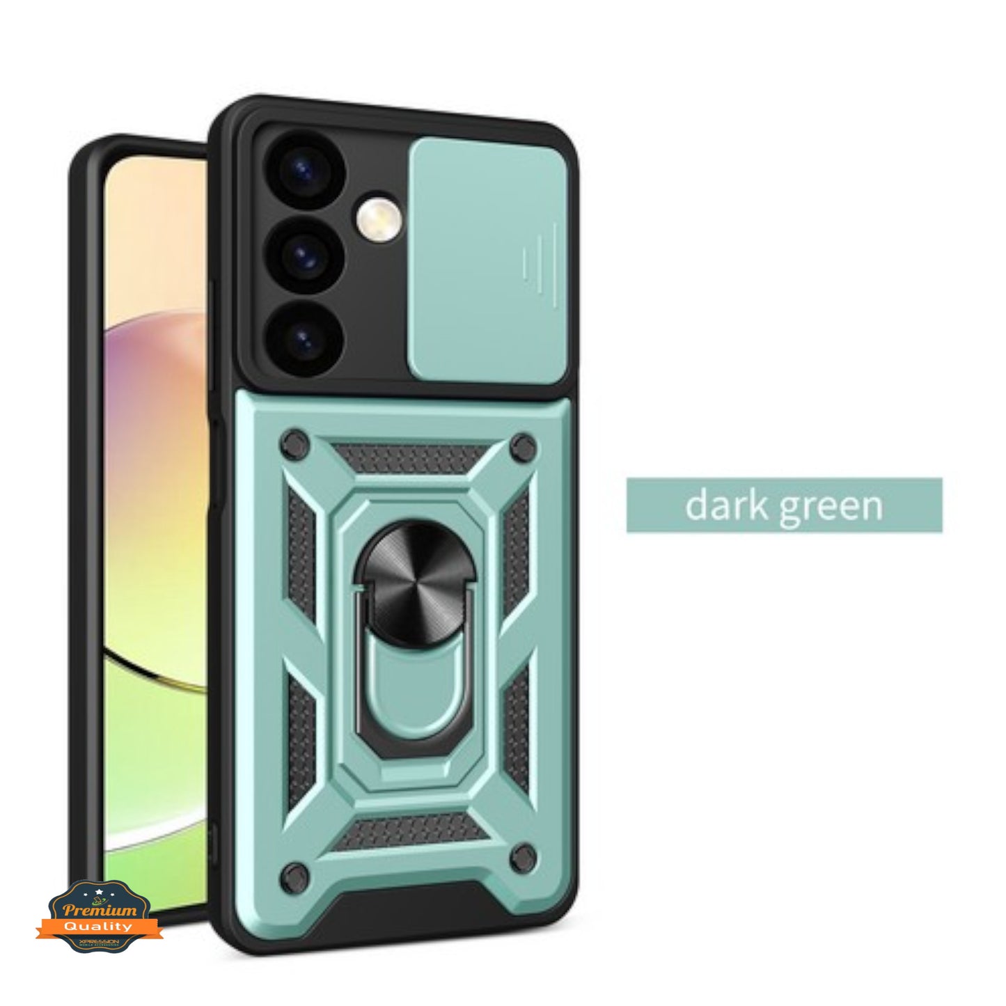 For Samsung Galaxy A16 5G Built in Sliding Camera Lens Protection & Finger Ring Stand Holder Hybrid TPU PC Shockproof Case Cover