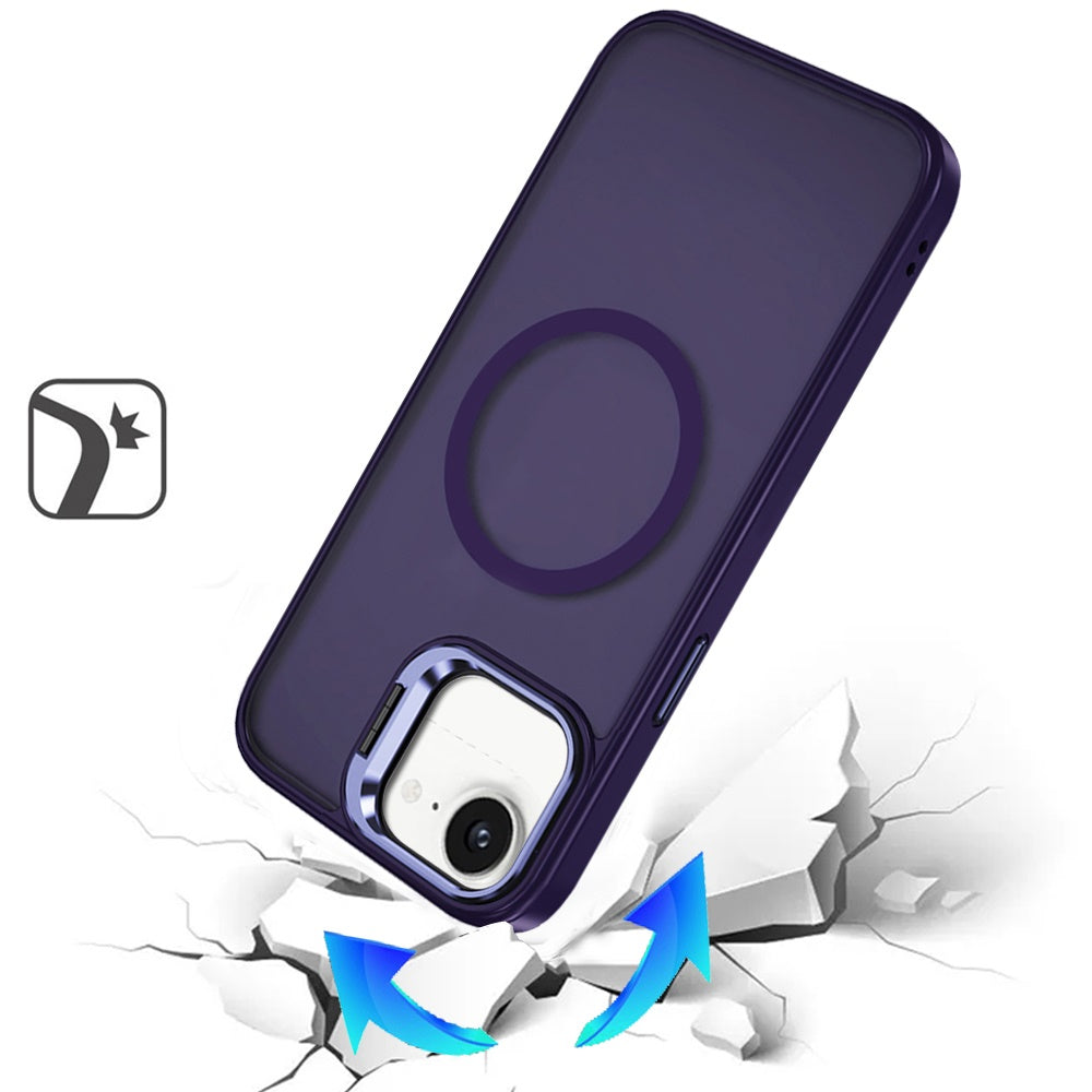 For Apple iPhone 16e (E edition) Heavy Duty Metallic Hybrid Tough TPU with Camera Ring Stand, MagSafe Compatible, Rugged Drop Protection Case Cover