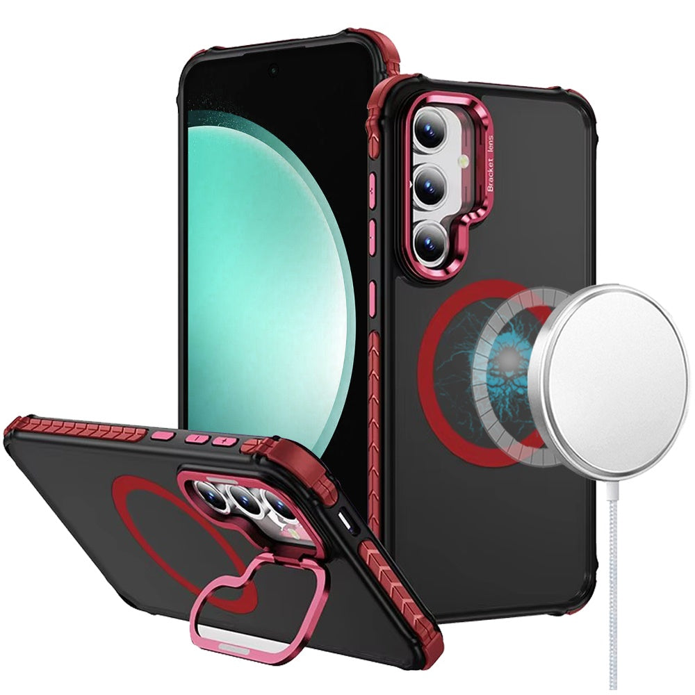 For Samsung Galaxy S23 FE /Fan Edition Hybrid Metal Camera Stand Ring Sturdy, Compatible with MagSafe, Matte Hard TPU Colorful Edge Case Cover