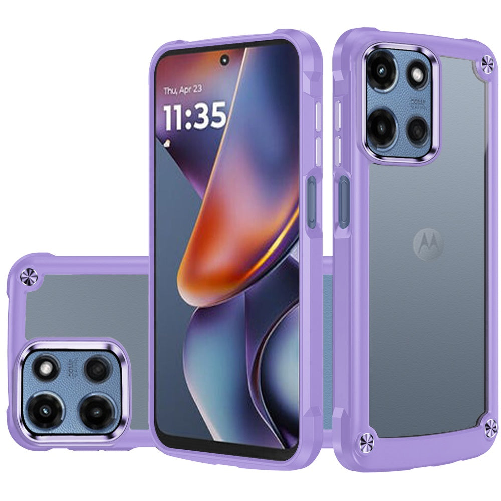 For Motorola Moto G 5G 2025 Hybrid Transparent Rubber with Metal Buttons & Camera Edges Hard TPU Corner Frame Bumper Case Cover
