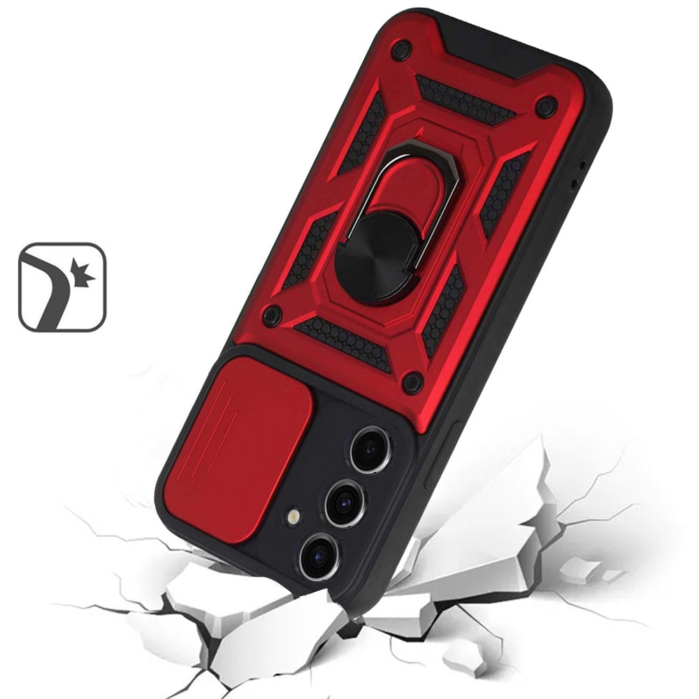 For Samsung Galaxy A16 5G Hybrid Cases with Slide Camera Lens Cover and Ring Kickstand Rugged Dual Layer TPU Heavy Duty Case Cover