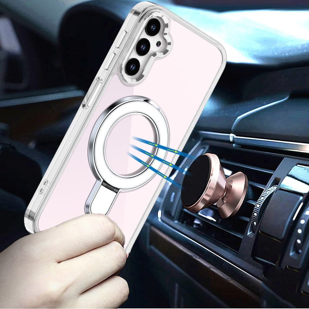 For Samsung Galaxy S25 Ultra Chrome Hybrid with Rotating Magnetic Circle Ring Stand, Slim Shockproof Hybrid Case Cover